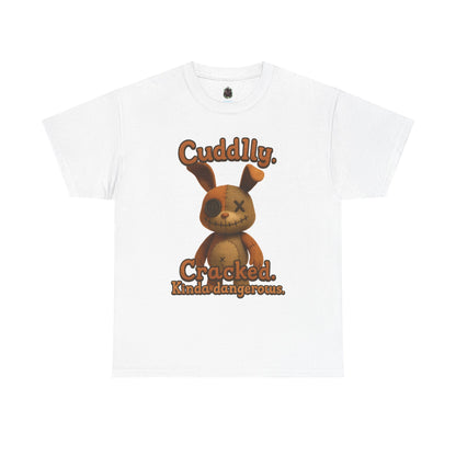 T‑Shirt — "Cuddly. Cracked. Kinda dangerous." Distressed Bunny Graphic Tee