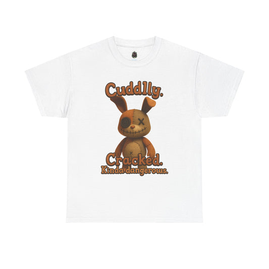 T‑Shirt — "Cuddly. Cracked. Kinda dangerous." Distressed Bunny Graphic Tee