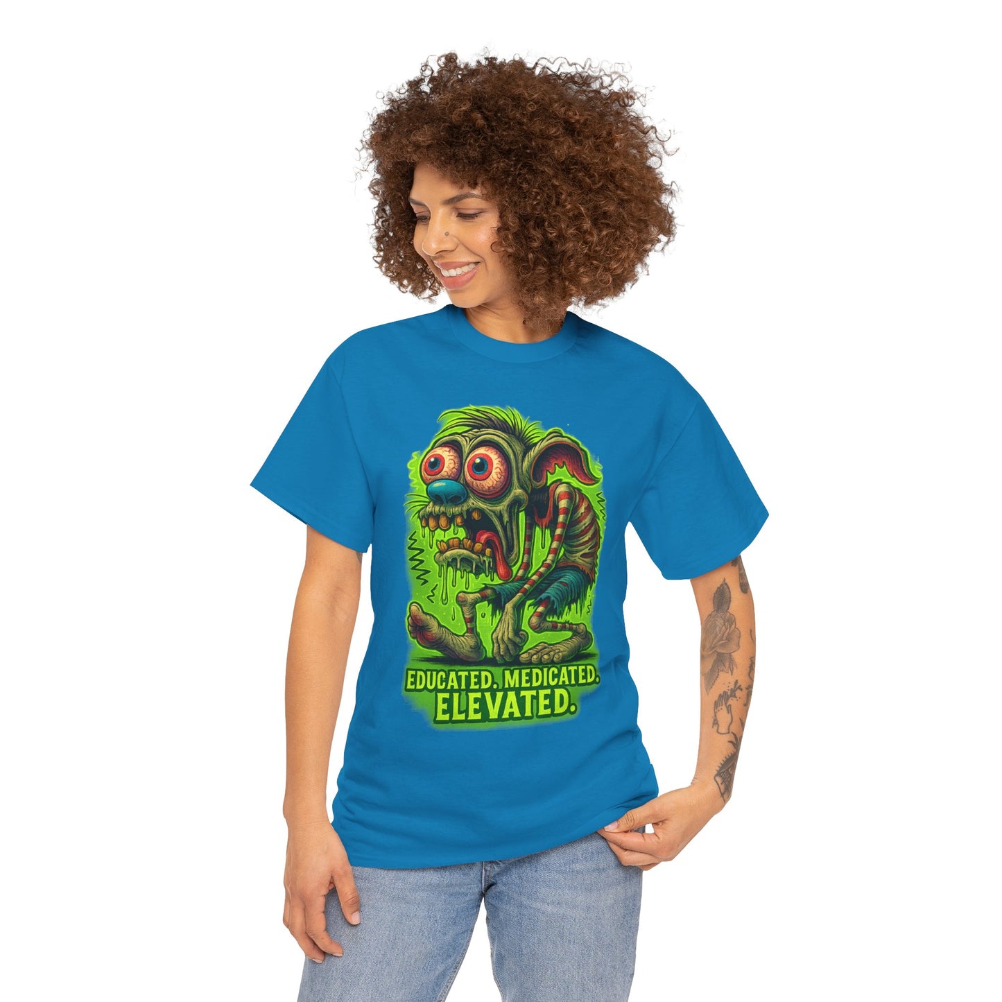 Educated. Medicated. Elevated. – Zombie Slacker T-Shirt