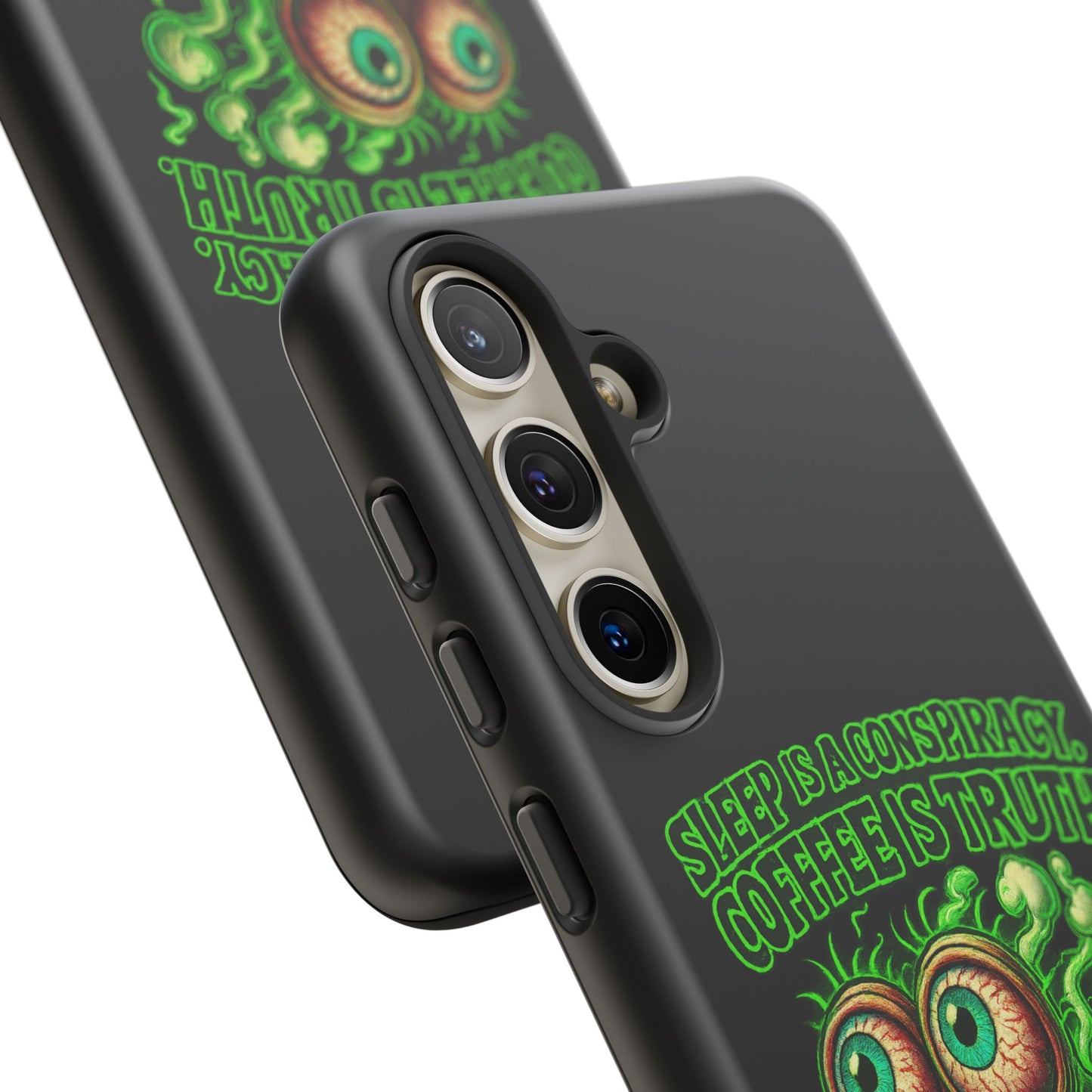 Phone Case — “Sleep Is a Conspiracy, Coffee Is Truth” Retro Monster Design