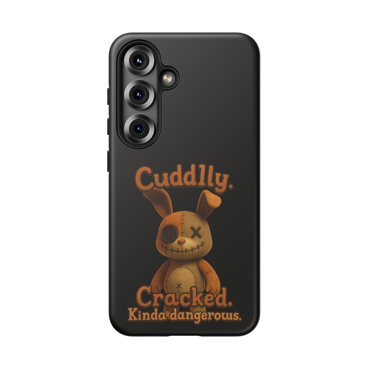 Phone Case — "Cuddly. Cracked. Kinda Dangerous." Cute Creepy Bunny Protective Case