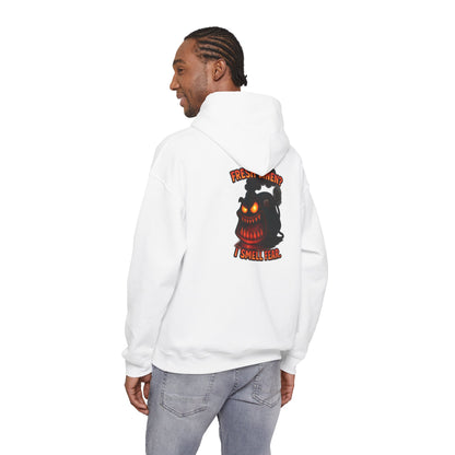 Horror Hoodie — 'Freshly Blended I Smell Fear' Graphic Back Sweatshirt