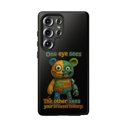 Phone Case — 'One Eye Sees, The Other Sees Your Browser History' Patchwork Bear Design