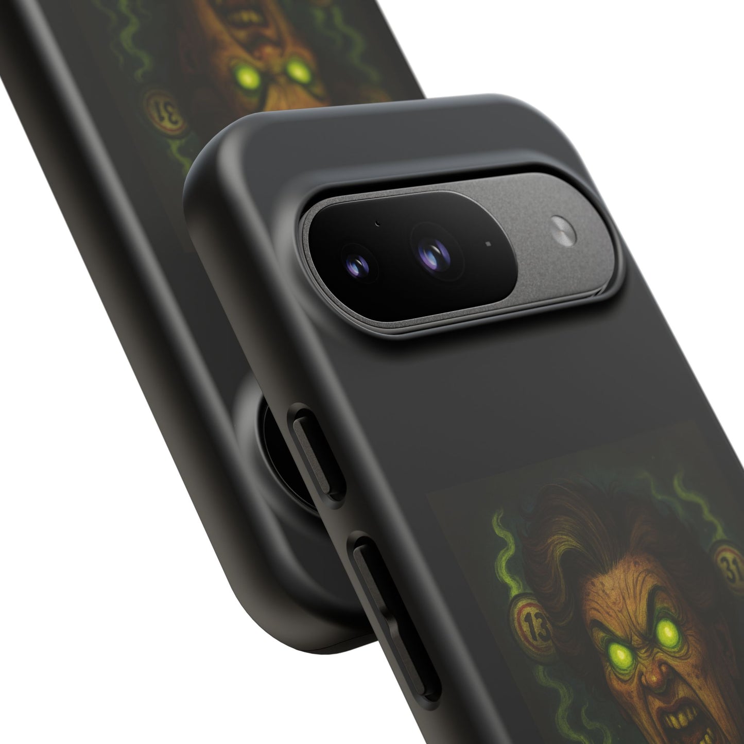 Horror Phone Case — "Eyes Glowing, Balls Rolling — Your Luck Is Doomed"