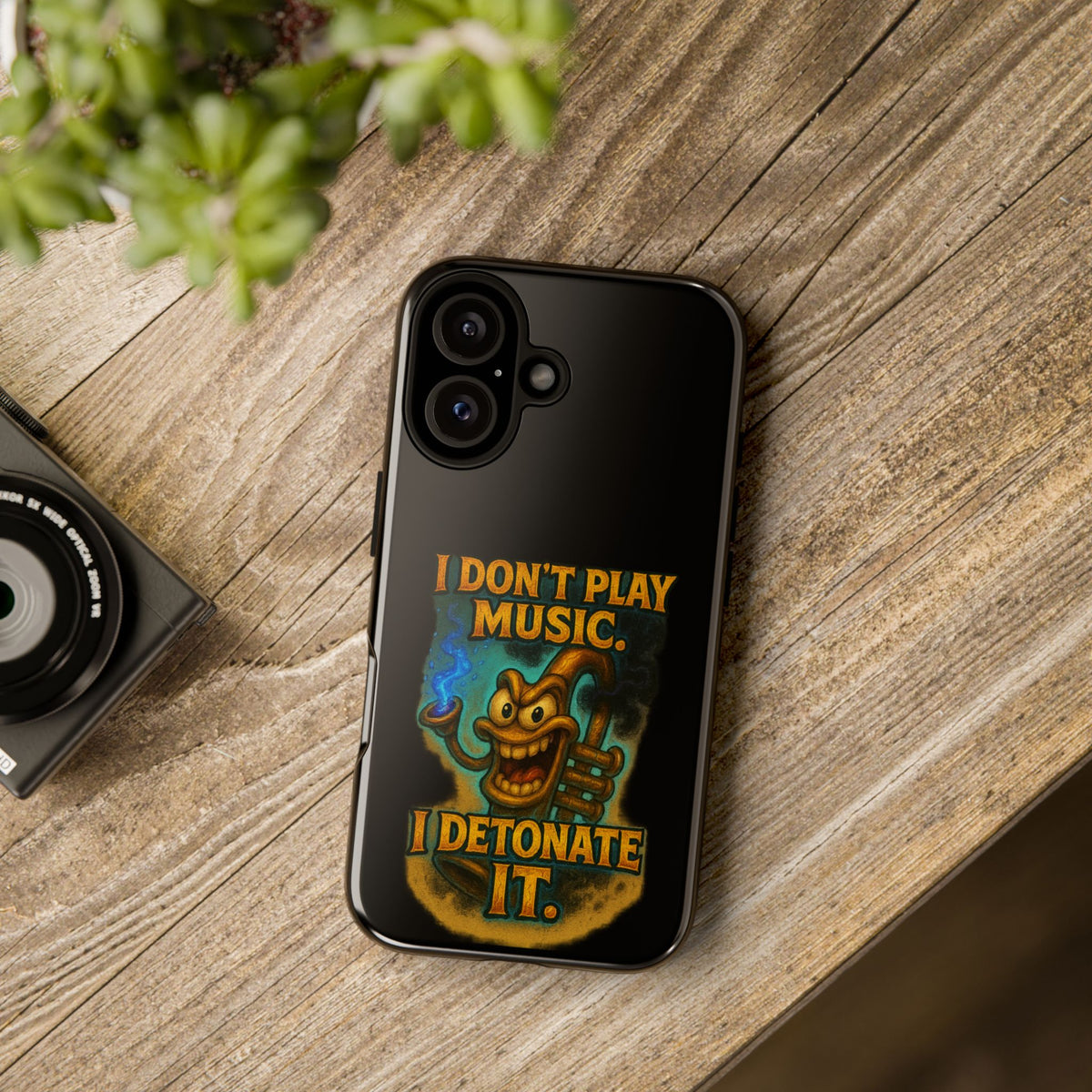 Phone Case — "I Don't Play Music. I Detonate It." Cartoon Bomb Graphic