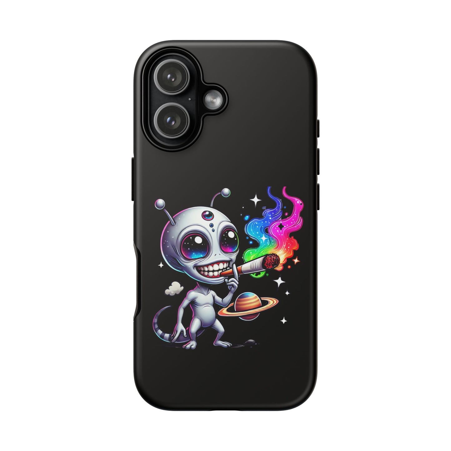 Alien Smoking Rainbow Galaxy Phone Case — Cute Cosmic Art Tough Case