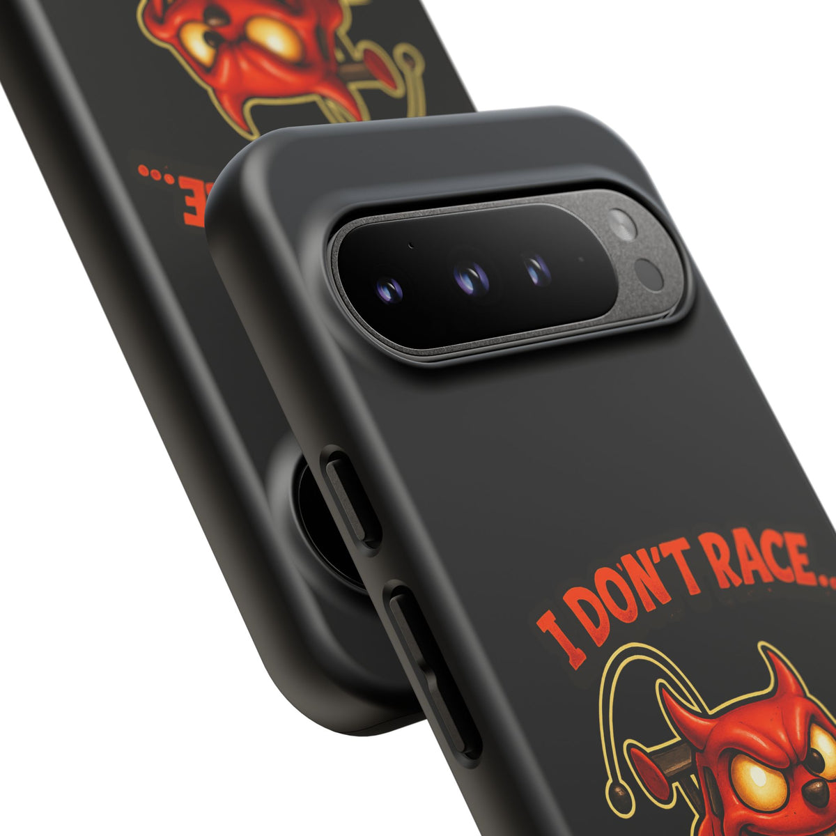 I Don't Race I Chase Phone Case — Cartoon Demon Hot Rod Design