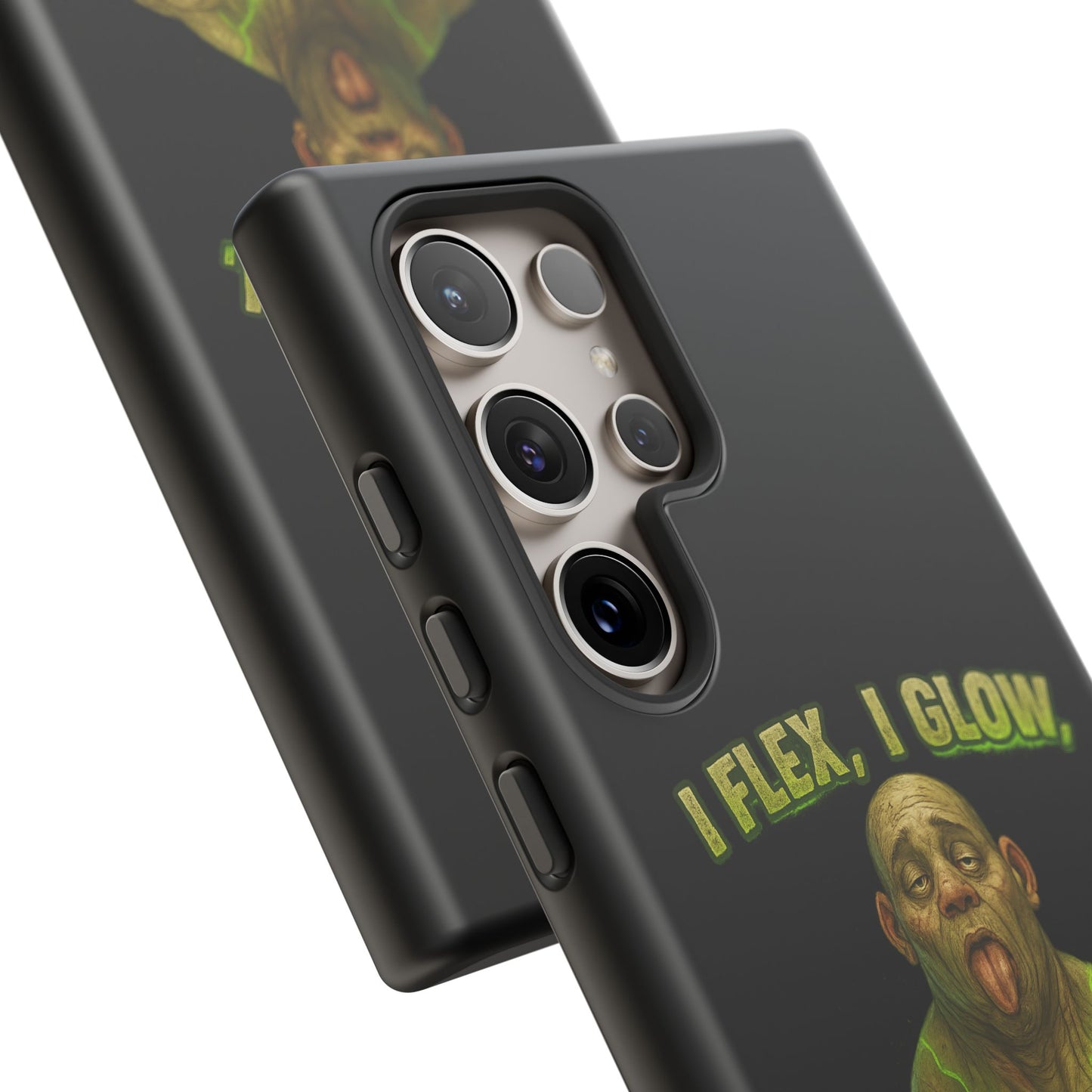 Funny Glow Gym Phone Case — "I Flex, I Glow" Humorous Bodybuilder Design