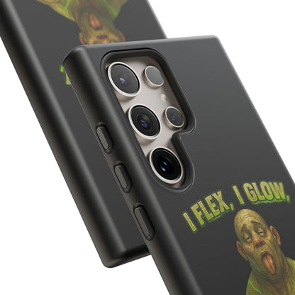 Funny Glow Gym Phone Case — "I Flex, I Glow" Humorous Bodybuilder Design