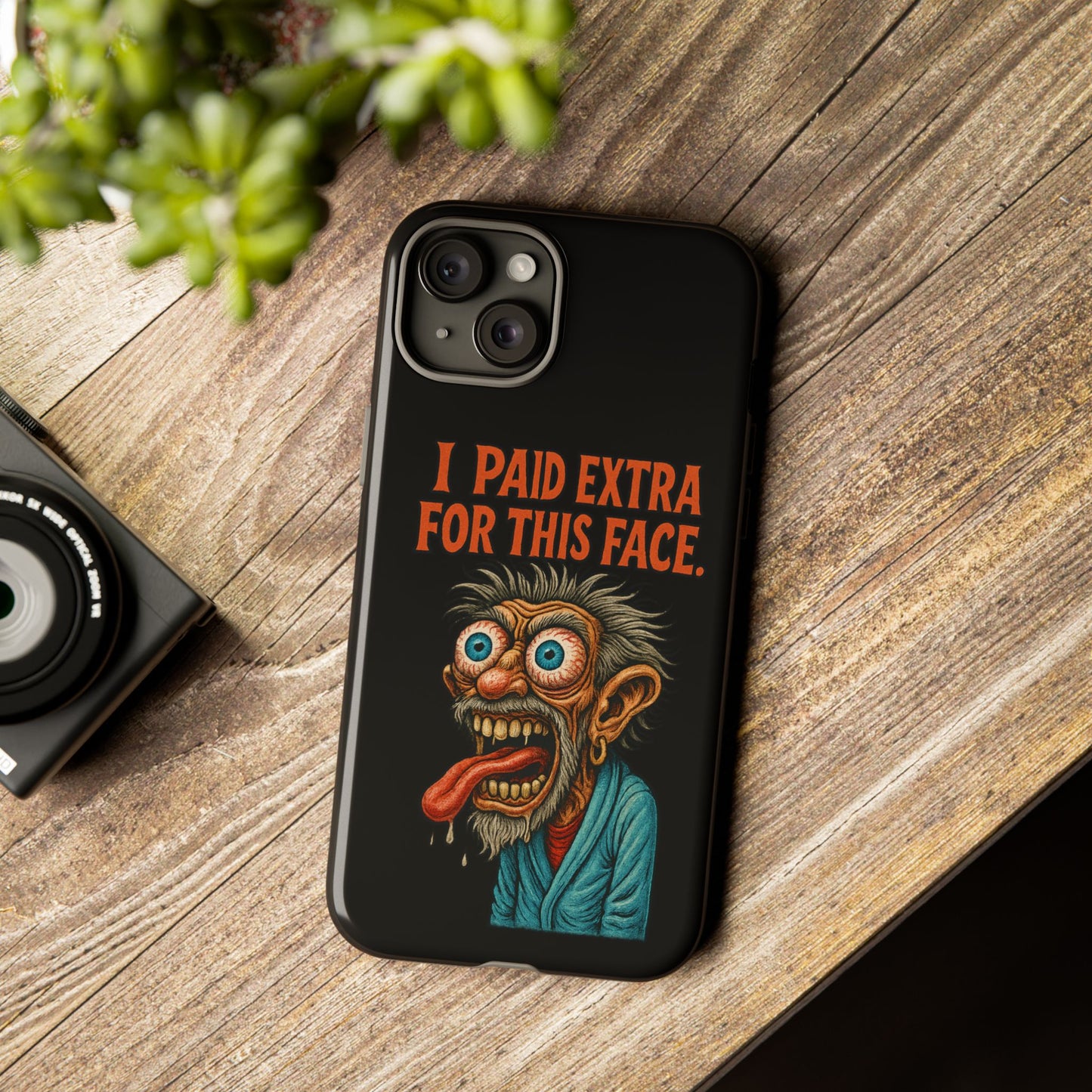 Funny ‘I Paid Extra For This Face’ Phone Case — Retro Horror Cartoon Design
