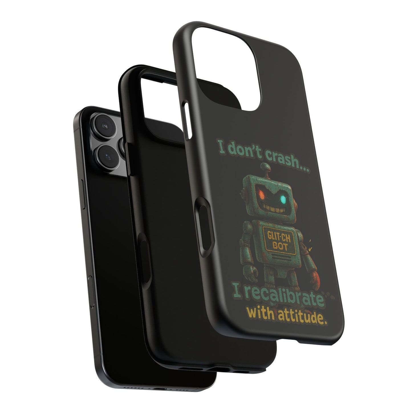 Phone Case — "I Don't Crash... I Recalibrate" Retro Robot Protective Cover