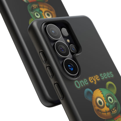 Phone Case — 'One Eye Sees, The Other Sees Your Browser History' Patchwork Bear Design