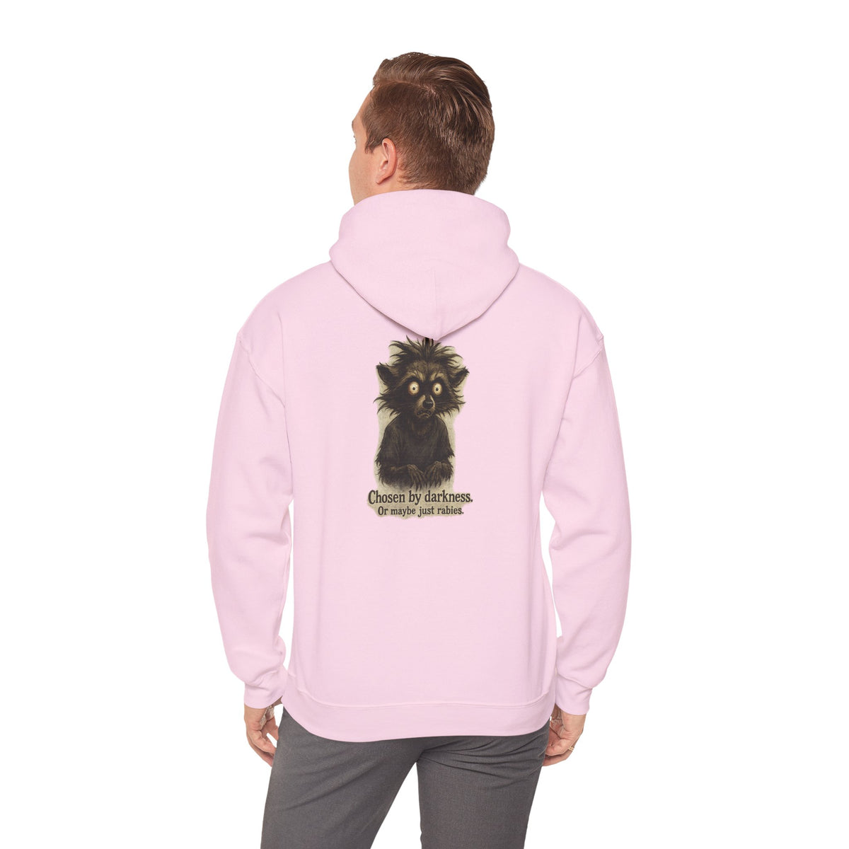 Racoon Hoodie — "Chosen by darkness, or maybe just naptime" Graphic Pullover