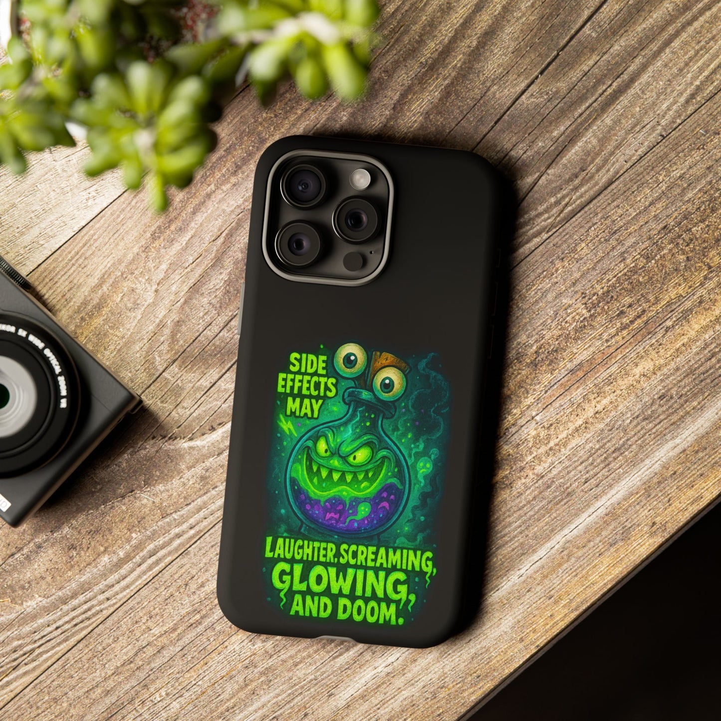 Phone Case — 'Side Effects May Include Laughter, Screaming, Glowing, and Doom' Neon Monster