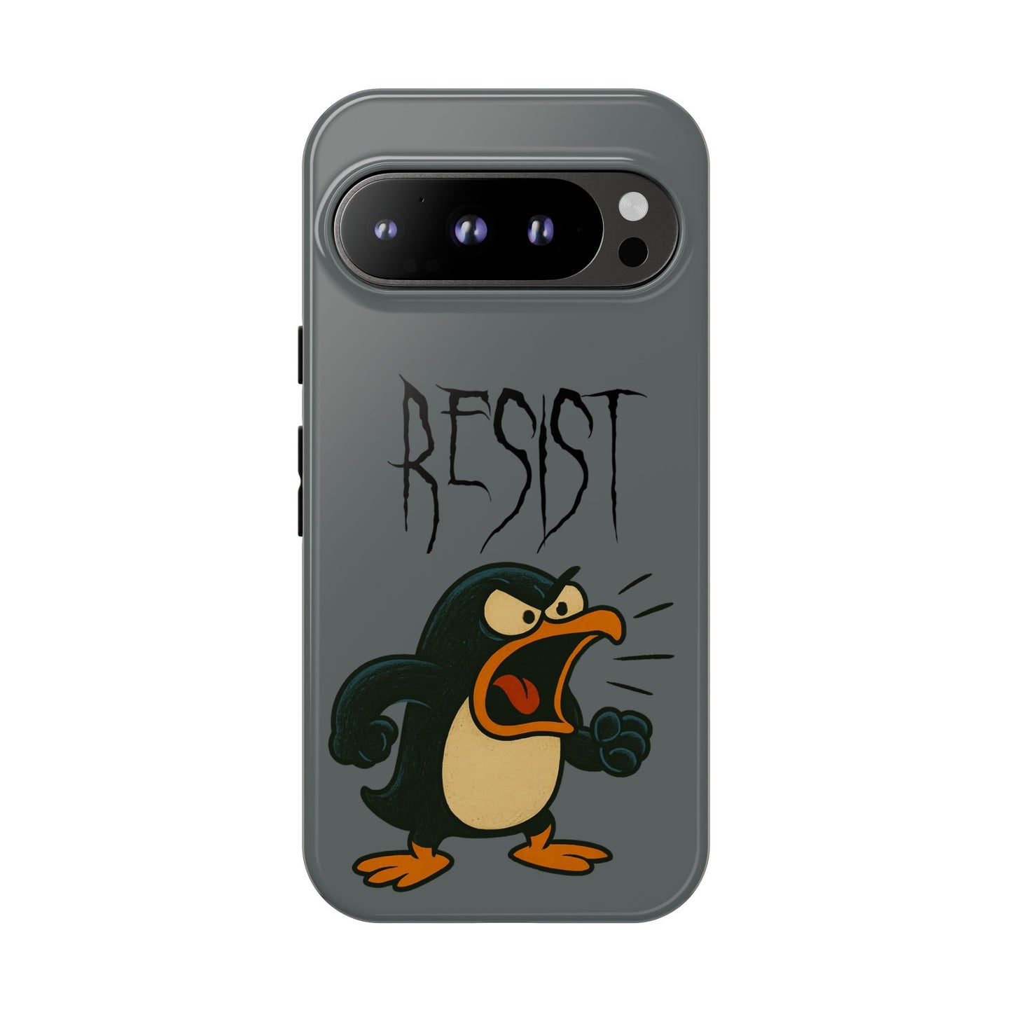Resist Angry Penguin Phone Case — Protective iPhone Case with Bold Cartoon Design