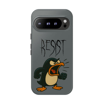 Resist Angry Penguin Phone Case — Protective iPhone Case with Bold Cartoon Design