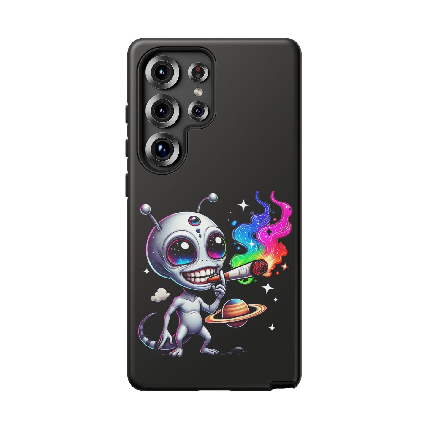 Alien Smoking Rainbow Galaxy Phone Case — Cute Cosmic Art Tough Case