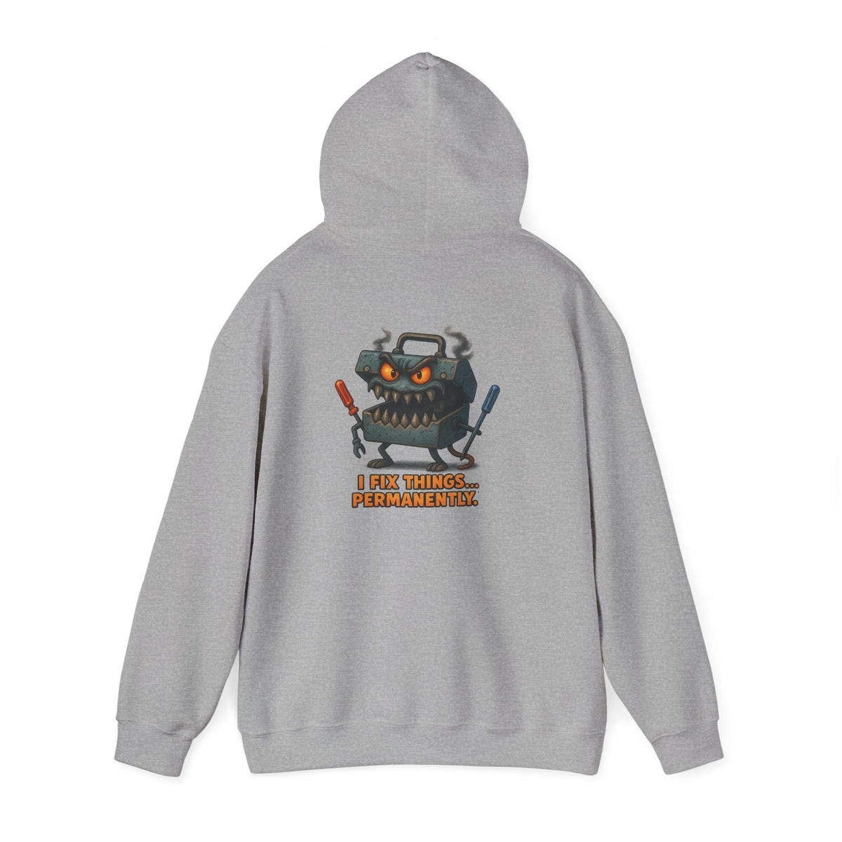 Robot Mechanic Hoodie — "I Fix Things... Permanently" Graphic Hooded Sweatshirt