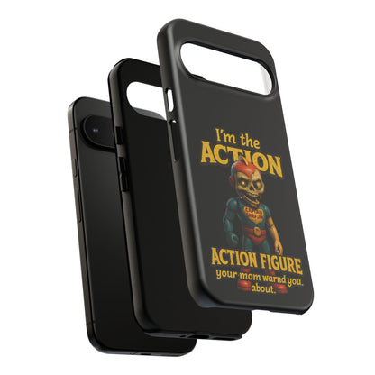 Action Figure Phone Case — "I'm the Action" Retro Skull Toy Design