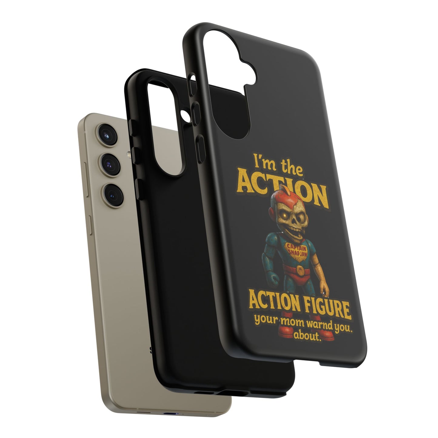 Action Figure Phone Case — "I'm the Action" Retro Skull Toy Design