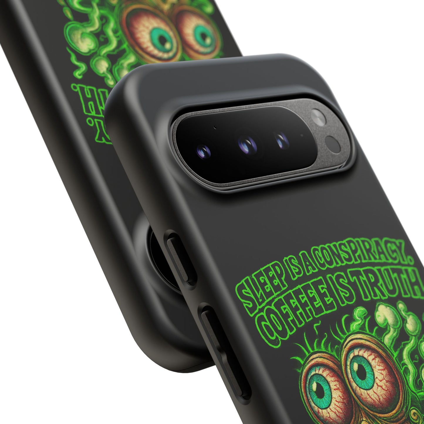 Phone Case — “Sleep Is a Conspiracy, Coffee Is Truth” Retro Monster Design