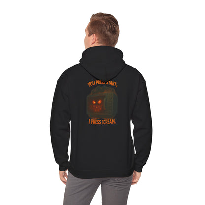 Spooky Hoodie — "You Press Start, I Press Scream" Halloween Sweatshirt