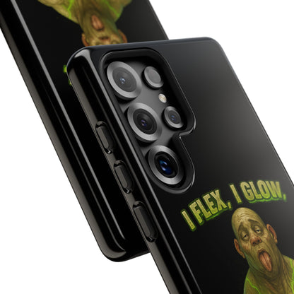 Funny Glow Gym Phone Case — "I Flex, I Glow" Humorous Bodybuilder Design