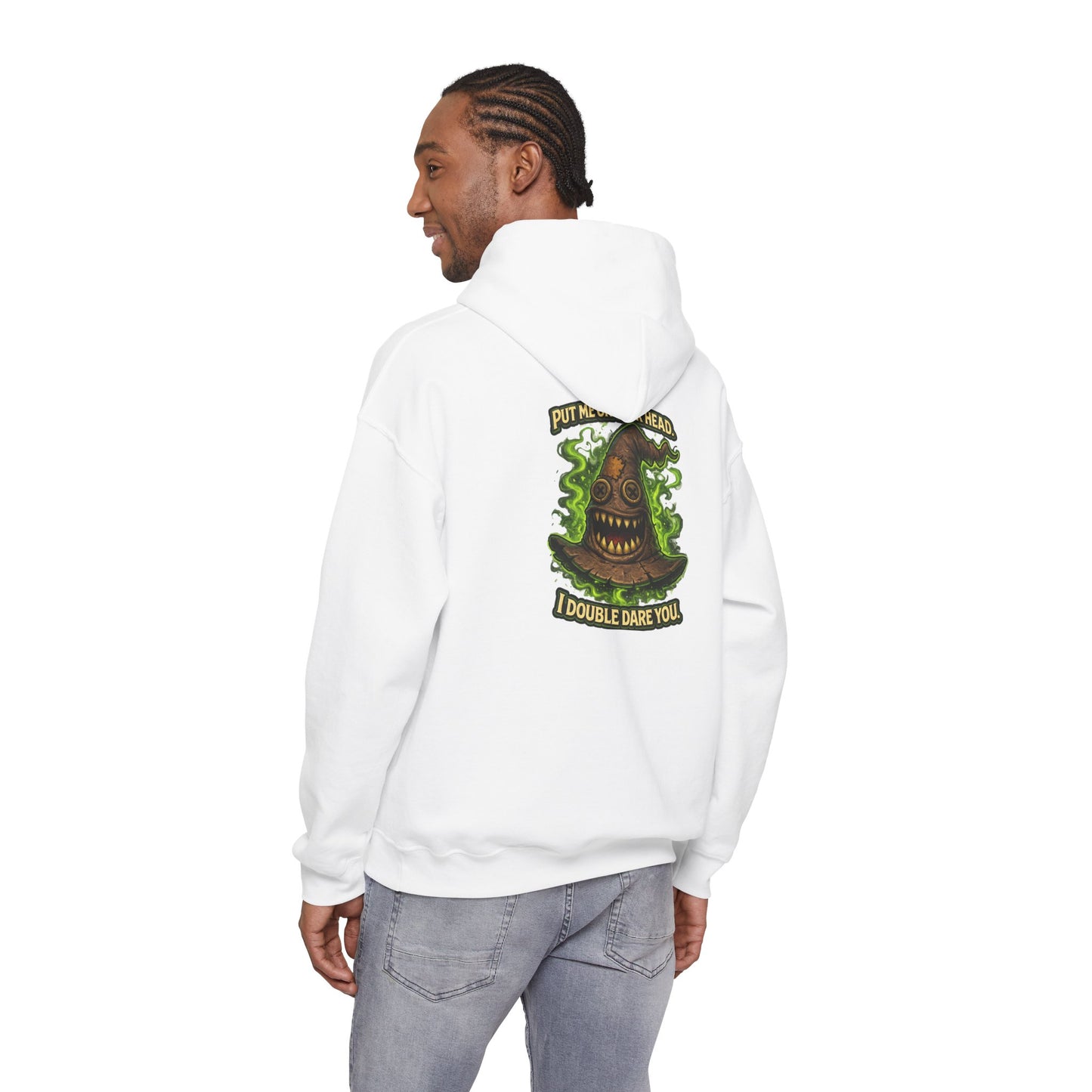 Hoodie — Spooky Talking Sorting Hat Graphic "I Double Dare You"