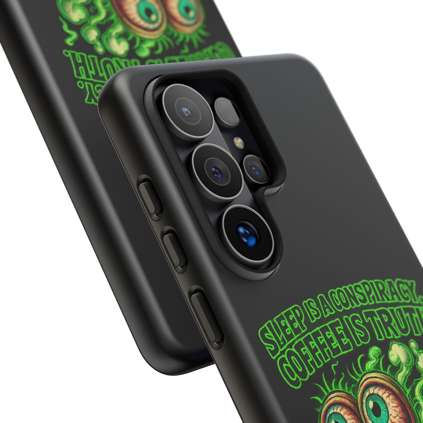 Phone Case — “Sleep Is a Conspiracy, Coffee Is Truth” Retro Monster Design