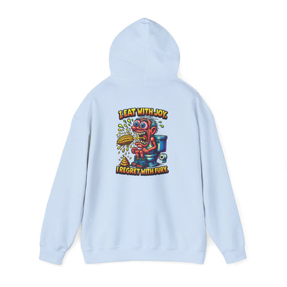 Toilet Trouble Hoodie — “I Regret With Fury” Graphic Hooded Sweatshirt
