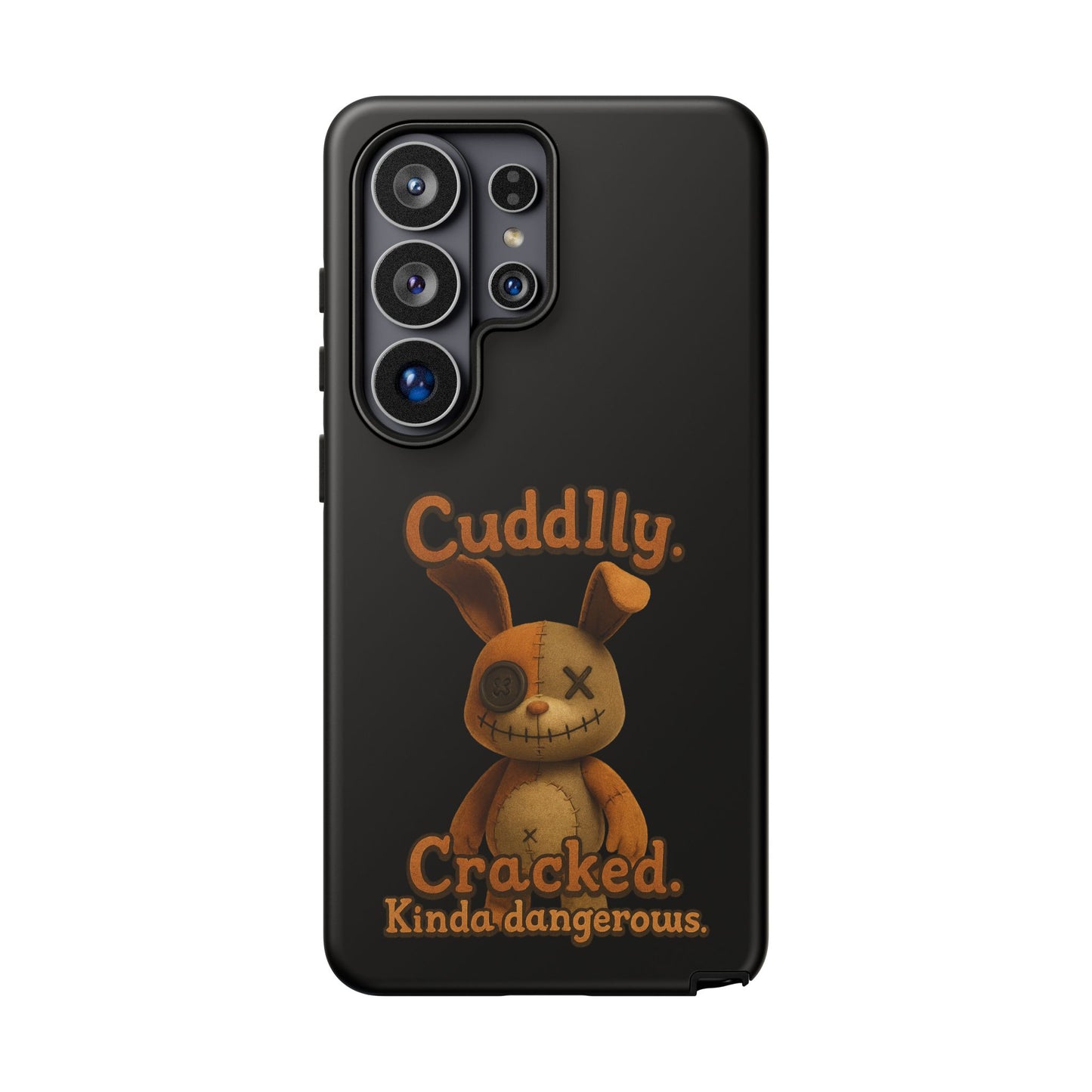 Phone Case — "Cuddly. Cracked. Kinda Dangerous." Cute Creepy Bunny Protective Case