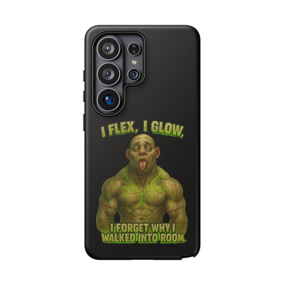 Funny Glow Gym Phone Case — "I Flex, I Glow" Humorous Bodybuilder Design