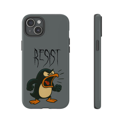 Resist Angry Penguin Phone Case — Protective iPhone Case with Bold Cartoon Design