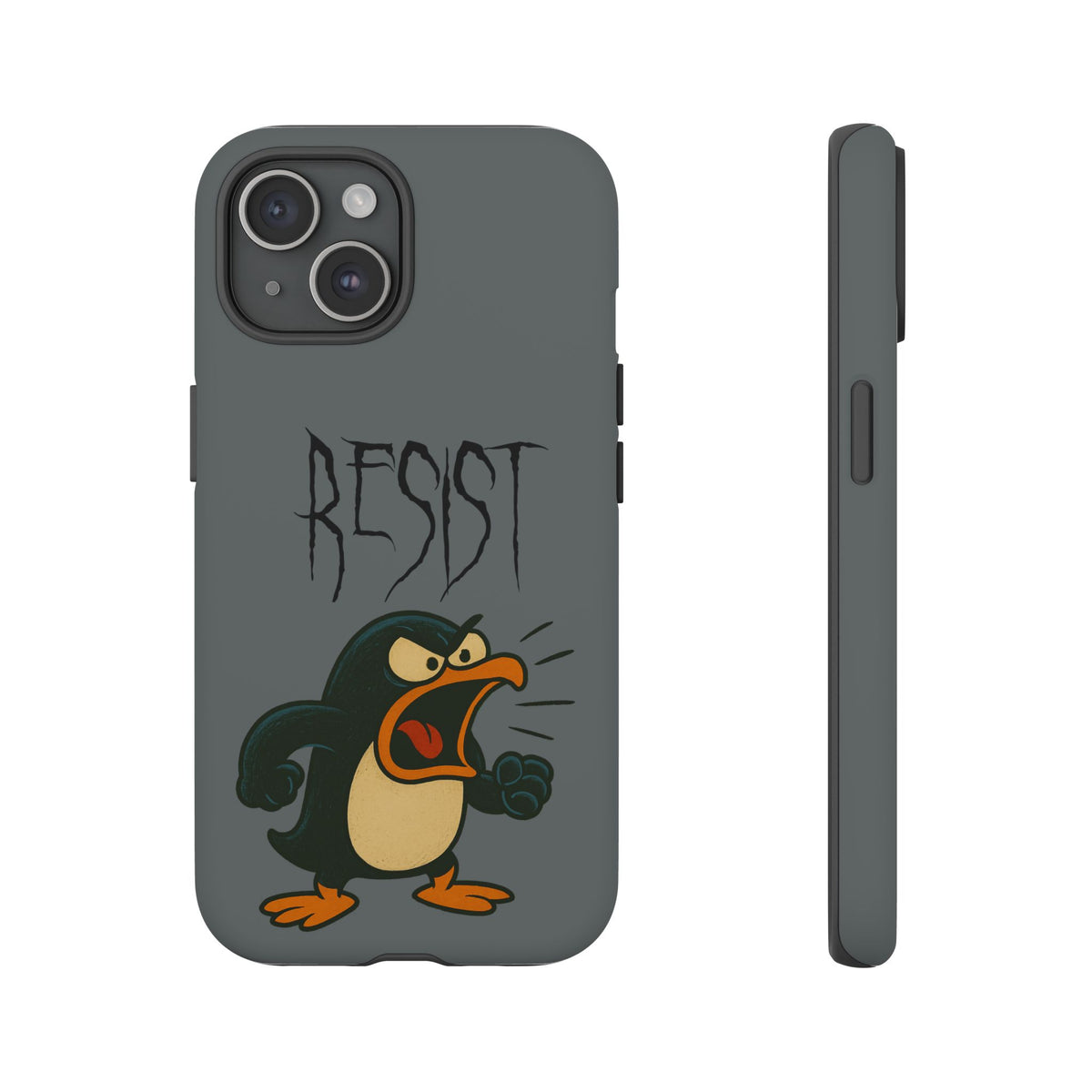 Resist Angry Penguin Phone Case — Protective iPhone Case with Bold Cartoon Design