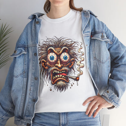Graphic Tee — Wild-eyed Grinning Monster Head Smoking Cigarette Shirt