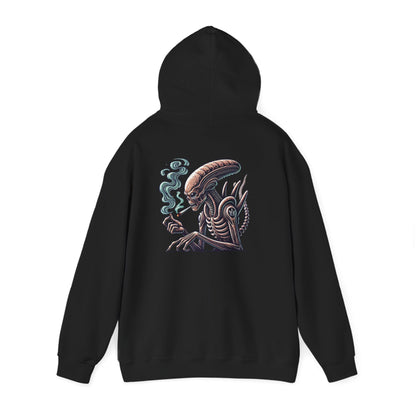 Alien Smoking Graphic Hoodie — Sci‑Fi Xenomorph Streetwear Pullover