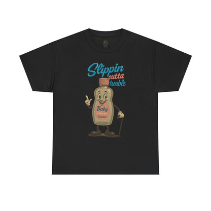 Slippin' Outta Trouble – Funny Baby Oil Cartoon T-Shirt