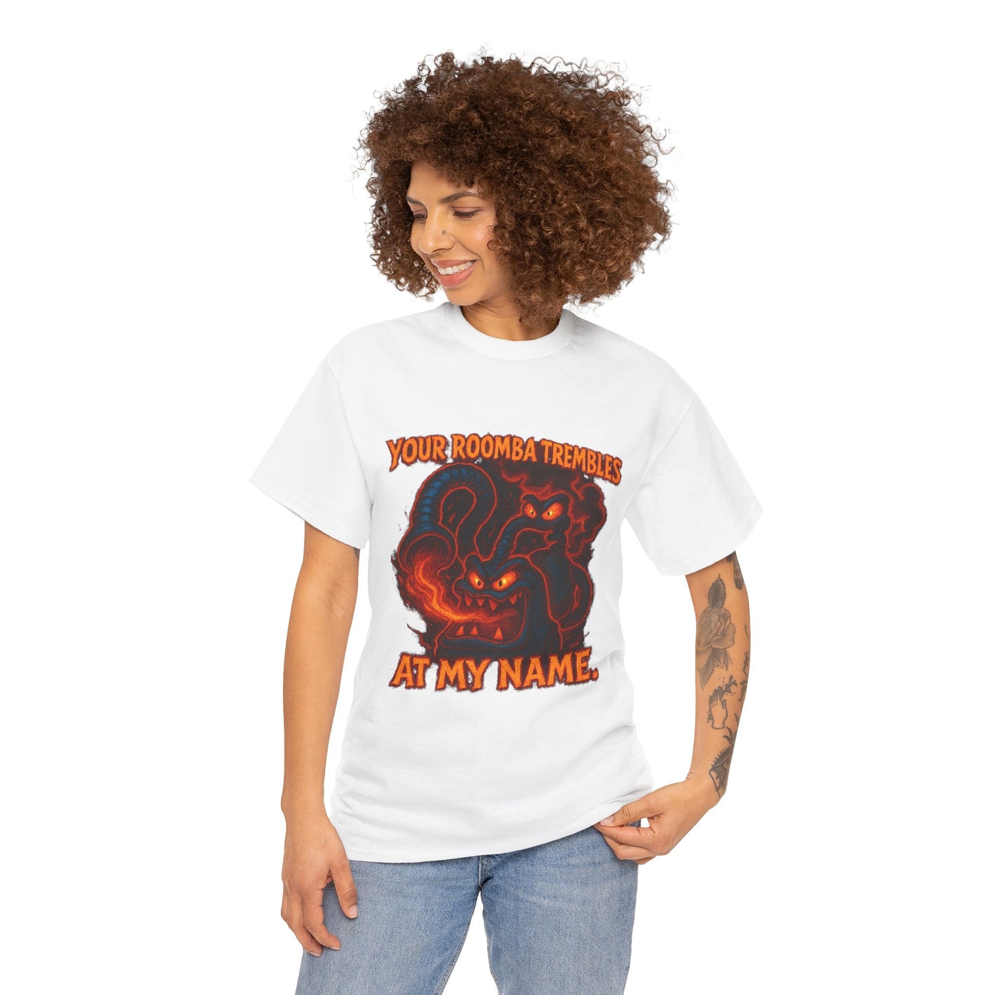 Your Roomba Trembles At My Name T-Shirt | Demon Cat Illustration