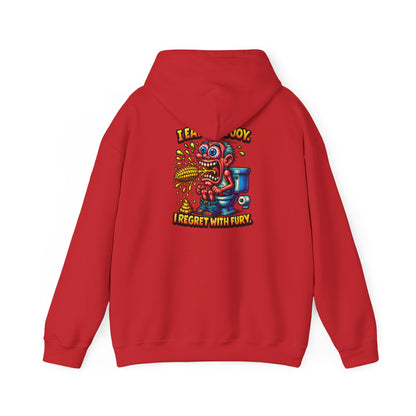 Toilet Trouble Hoodie — “I Regret With Fury” Graphic Hooded Sweatshirt
