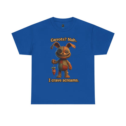 Creepy Bunny Holding Carrot Tee | I Crave Screams Horror Shirt