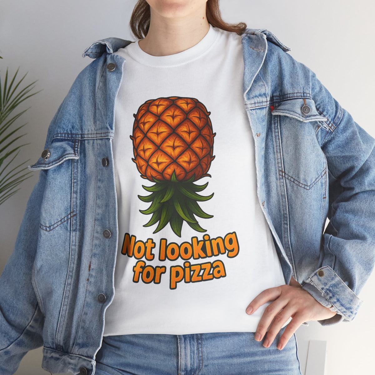 Pineapple Illustration Not Looking for Pizza T-Shirt | Funny Fruit Tee