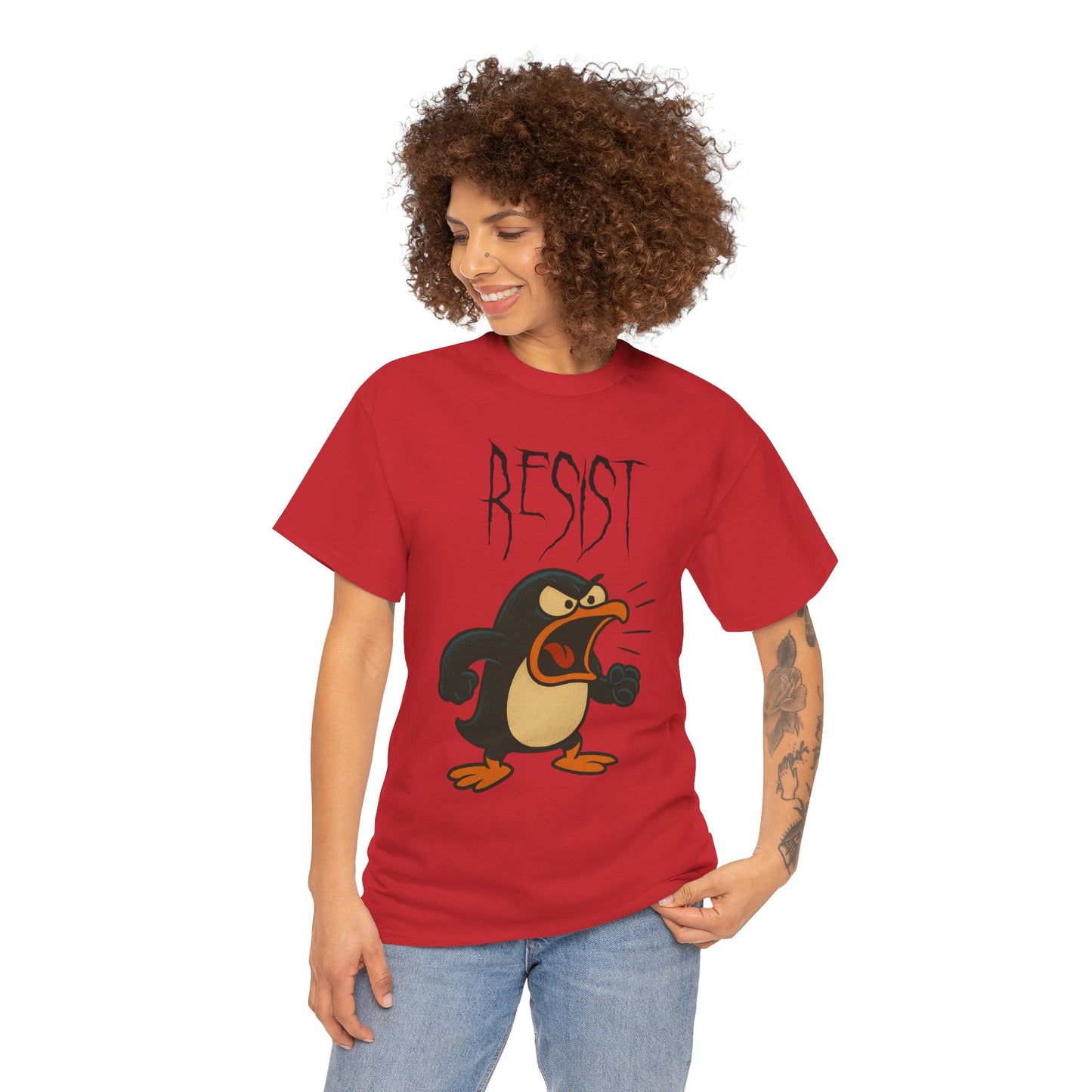 Resist Penguin Unisex Heavy Cotton Tee | Protest Shirt, Gift for Activists,