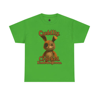 T‑Shirt — "Cuddly. Cracked. Kinda dangerous." Distressed Bunny Graphic Tee