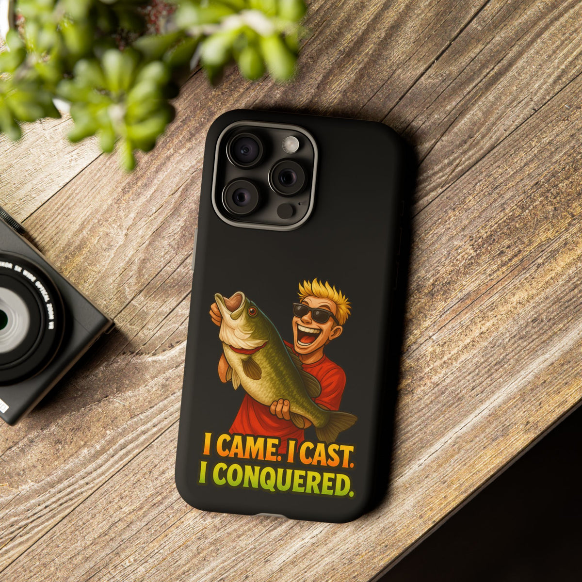 Fishing Phone Case — "I Came. I Cast. I Conquered." Graphic Bass Design