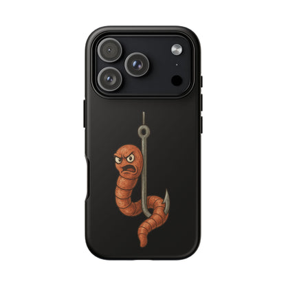 Angry Worm on Hook Phone Case – Funny Fishing Humor Protective Cover