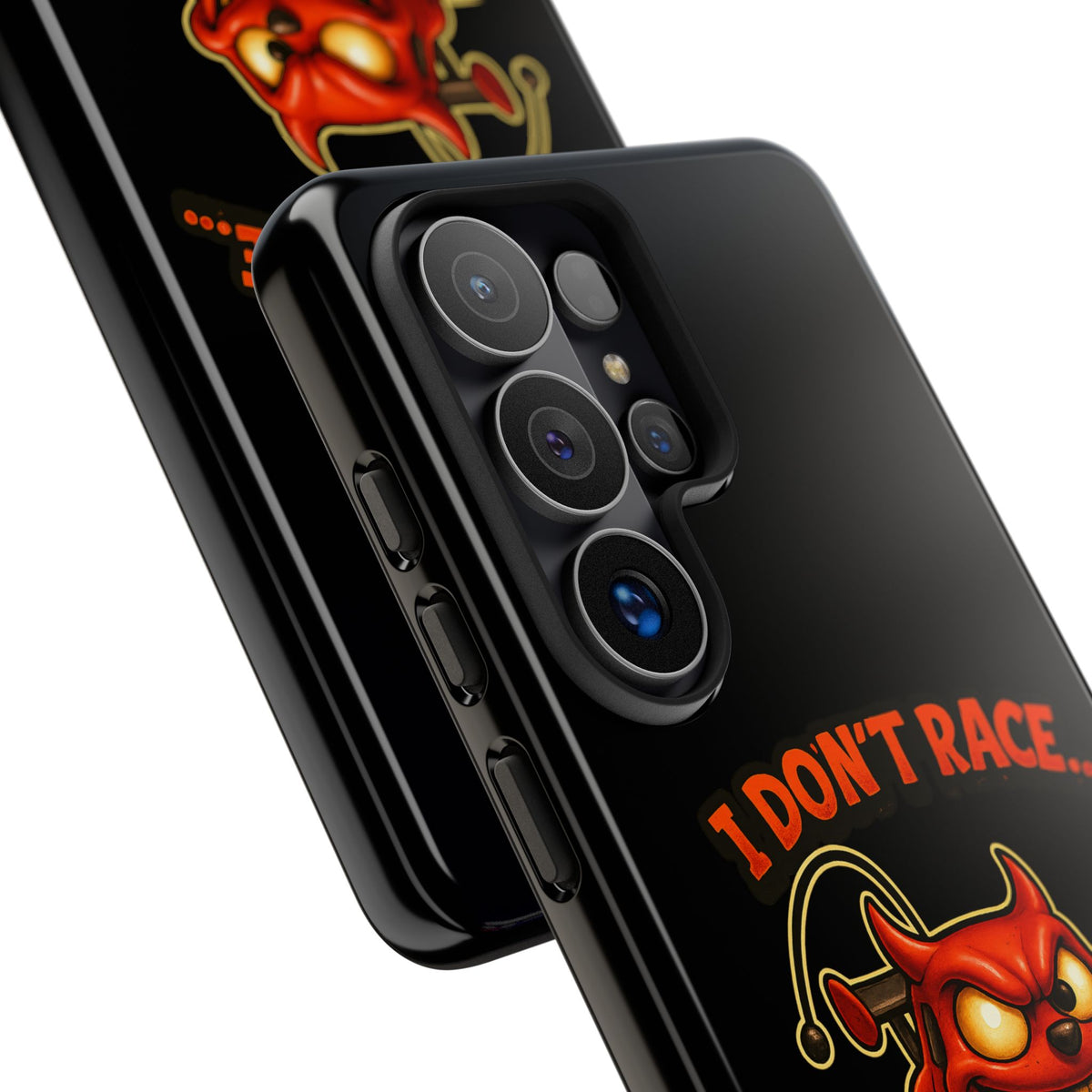 I Don't Race I Chase Phone Case — Cartoon Demon Hot Rod Design