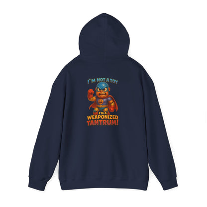 Weaponized Tantrum Hoodie — Funny Superhero Cat Graphic Sweatshirt