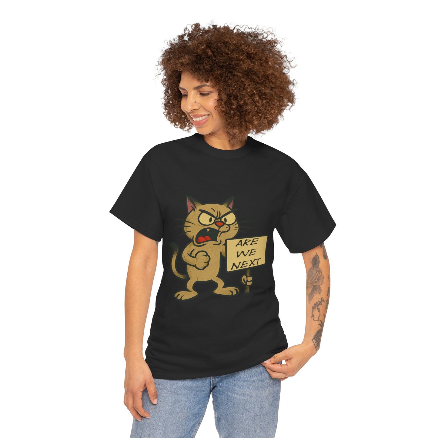 Protest Cat Unisex Heavy Cotton Tee, Funny Cat T-Shirt, Cat Lover Gift, Animal