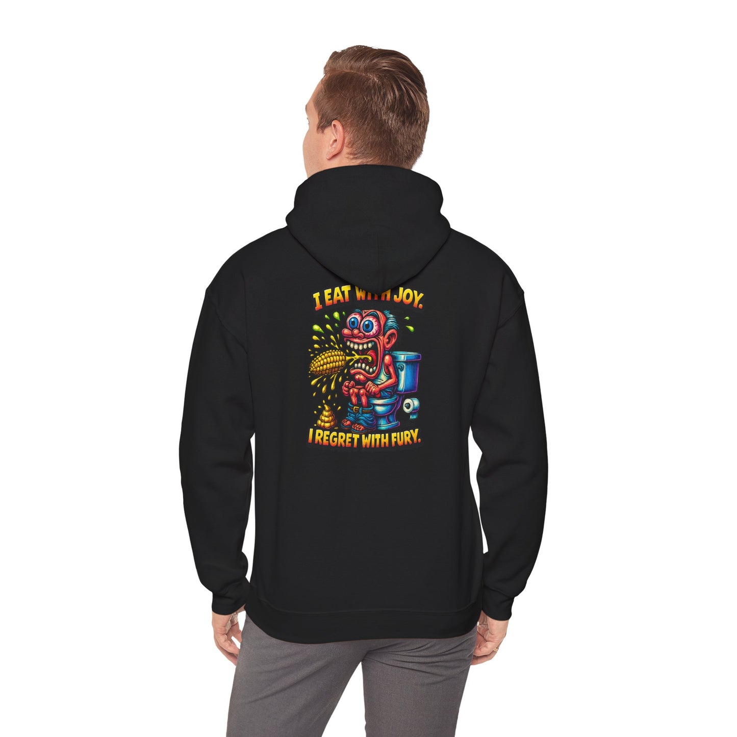 Toilet Trouble Hoodie — “I Regret With Fury” Graphic Hooded Sweatshirt