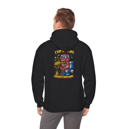 Toilet Trouble Hoodie — “I Regret With Fury” Graphic Hooded Sweatshirt